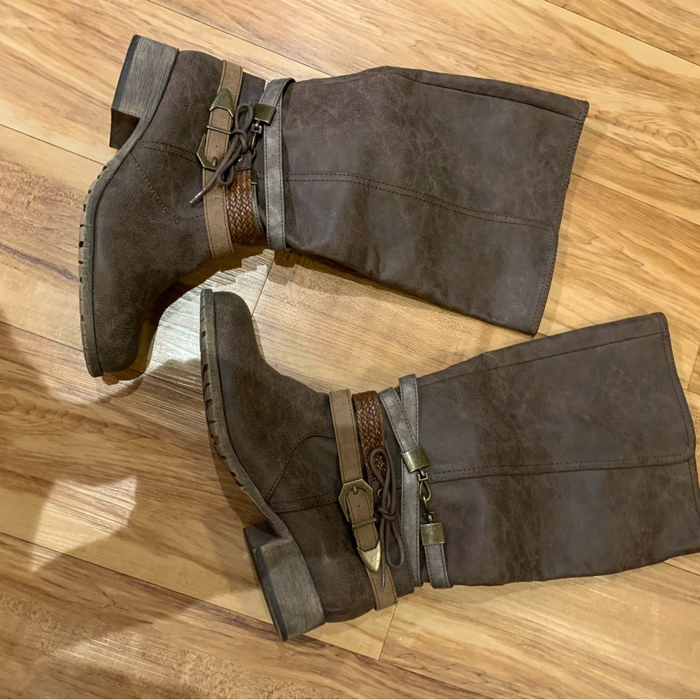 Stylish Brown Buckled Knee-High Boots